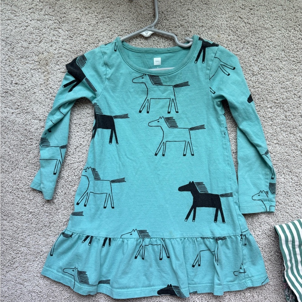 Tea Collection Teal and Black Horse Print Dress